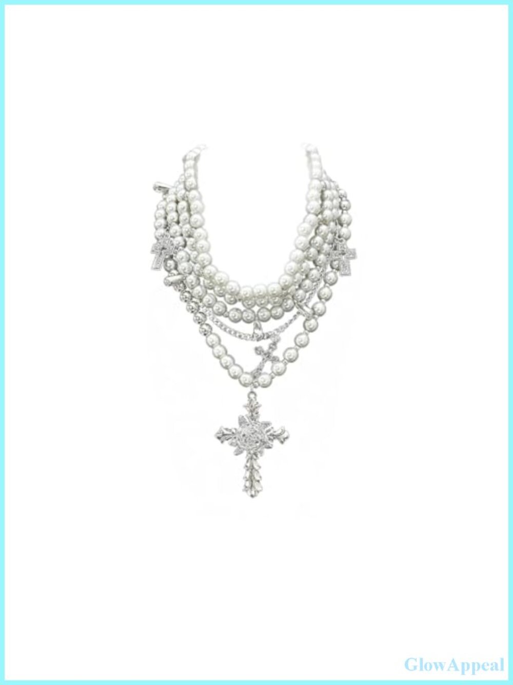 Layered Pearl Necklace Gothic Cross Stacked Pearl Necklace for Women